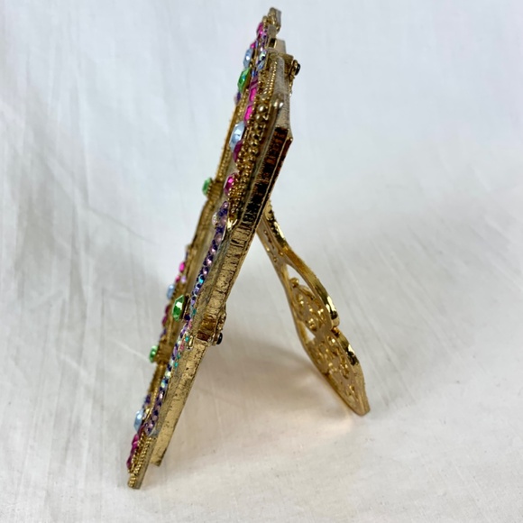 New Collette et Cie Crystal Jeweled Frame for 3X4 Photo Ornate Gold Back - Picture 3 of 13